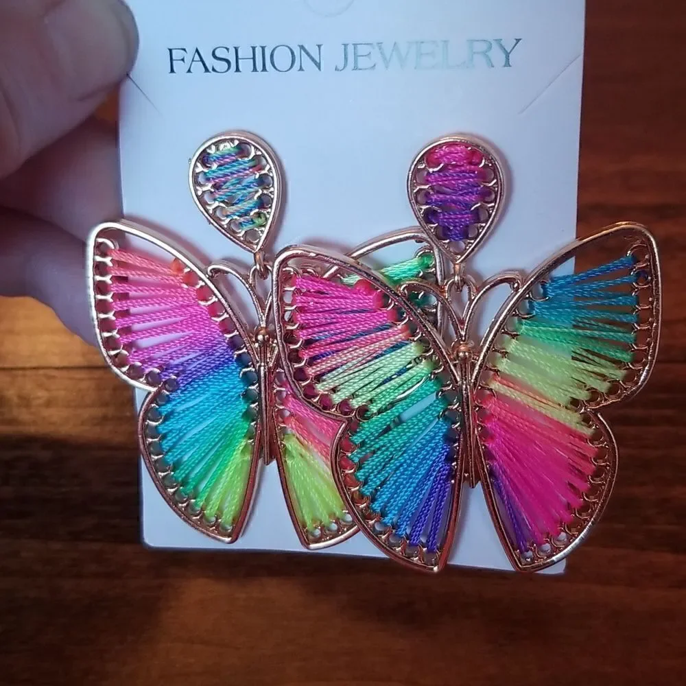 Butterfly earrings cotton thread